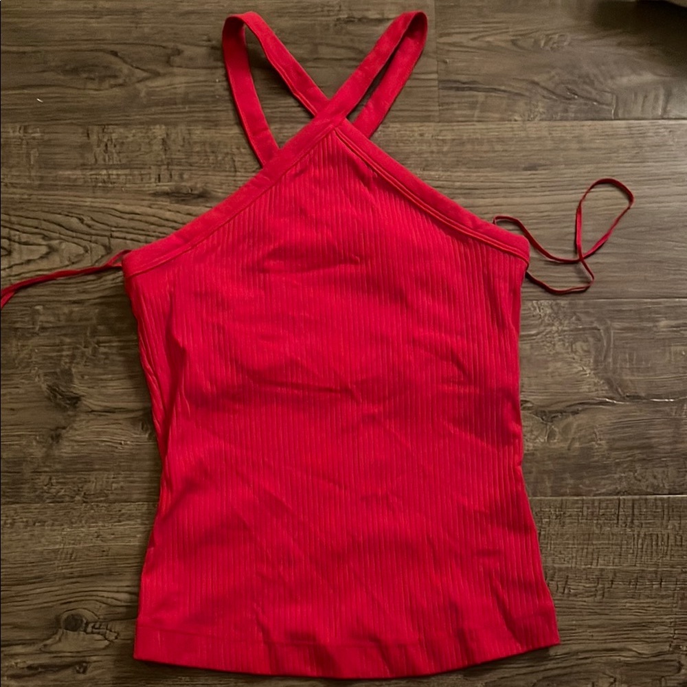 Old Navy Red Asymmetrical Tie Front Tank Top